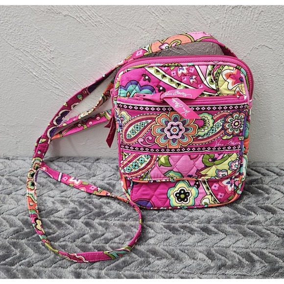 Vera Bradley Handbags - Vera Bradley Hot Pink Floral Paisley Mini Crossbody Bag Purse Quilted Purple